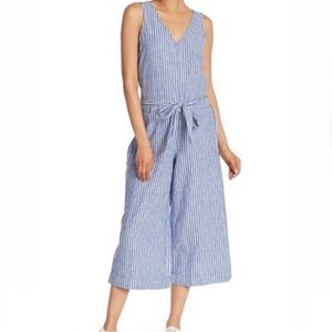 Beach Lunch Lounge Blue and White Stripe Linen Blend Jumpsuit